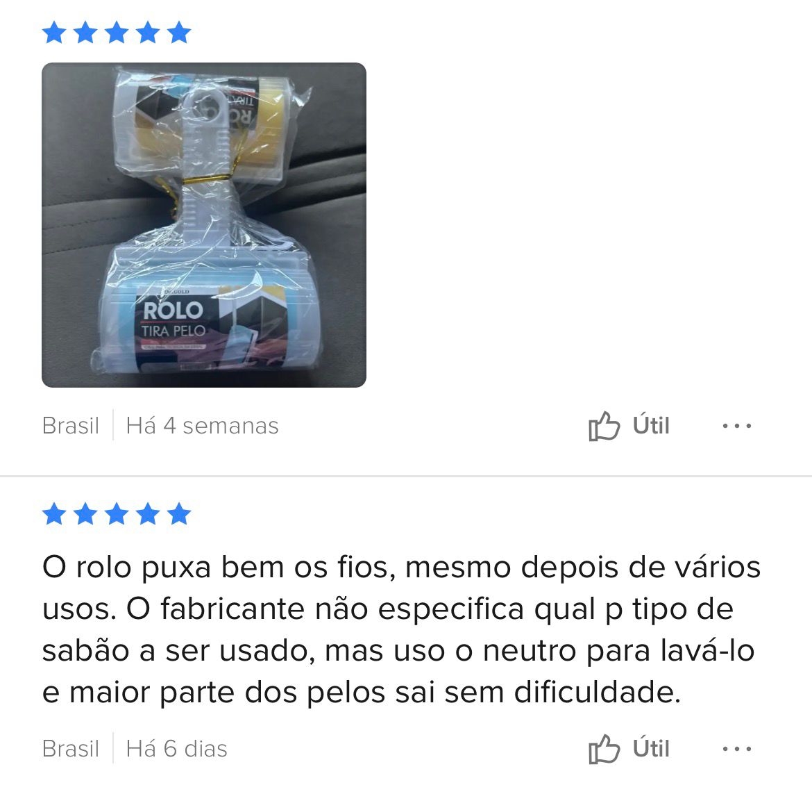 Print real de avaliações com fotos do produto e dicas de lavagem